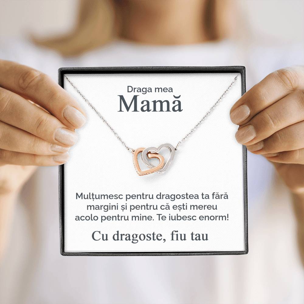 Draga mea mamă - De la fiul tau - Colier inimi pereche