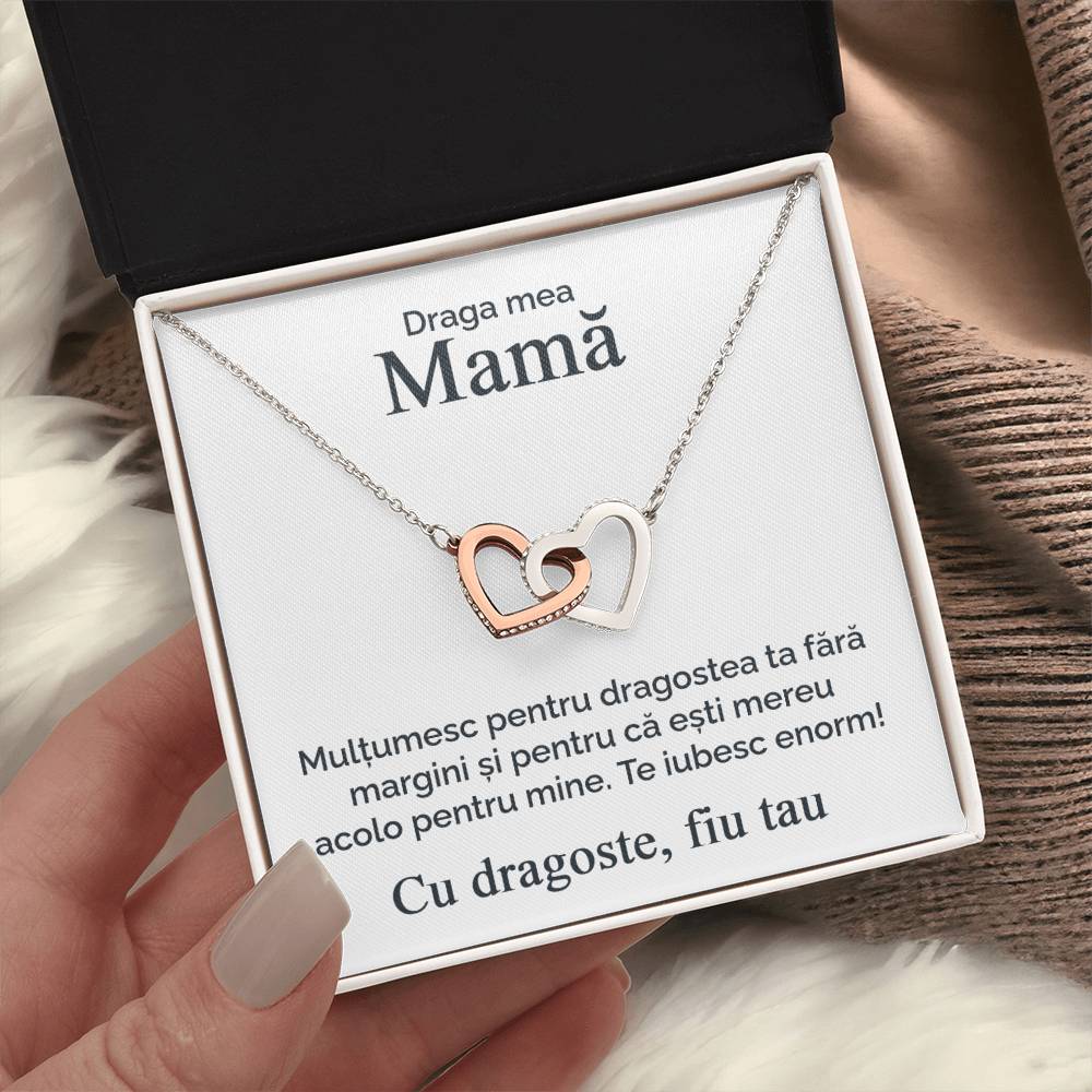 Draga mea mamă - De la fiul tau - Colier inimi pereche