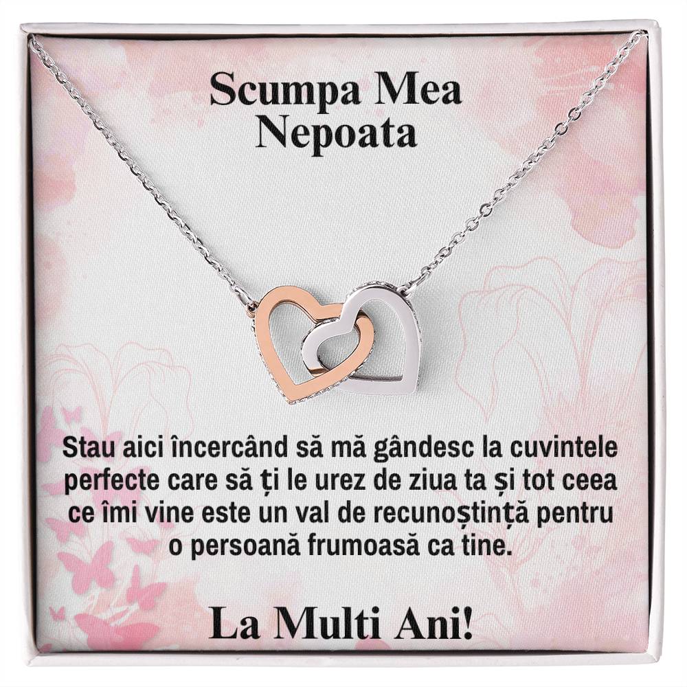 Draga Mea, Nepoata - La Multi Ani - Colier Inimi Pereche