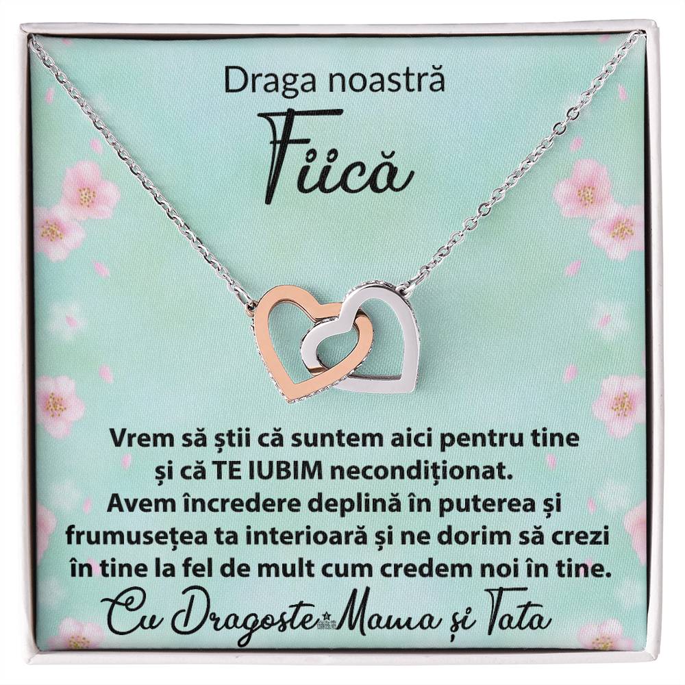 Draga Noastră Fiică- Colier Inimi Pereche