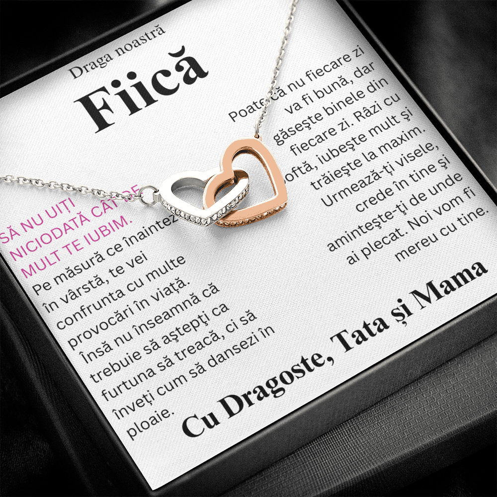 Cadou pentru  draga mea fiica    – Colier inimi pereche