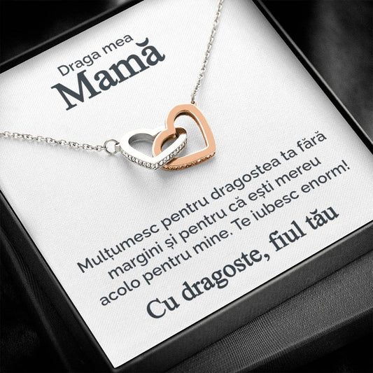 Draga mea mamă - De la fiul tau - Colier inimi pereche