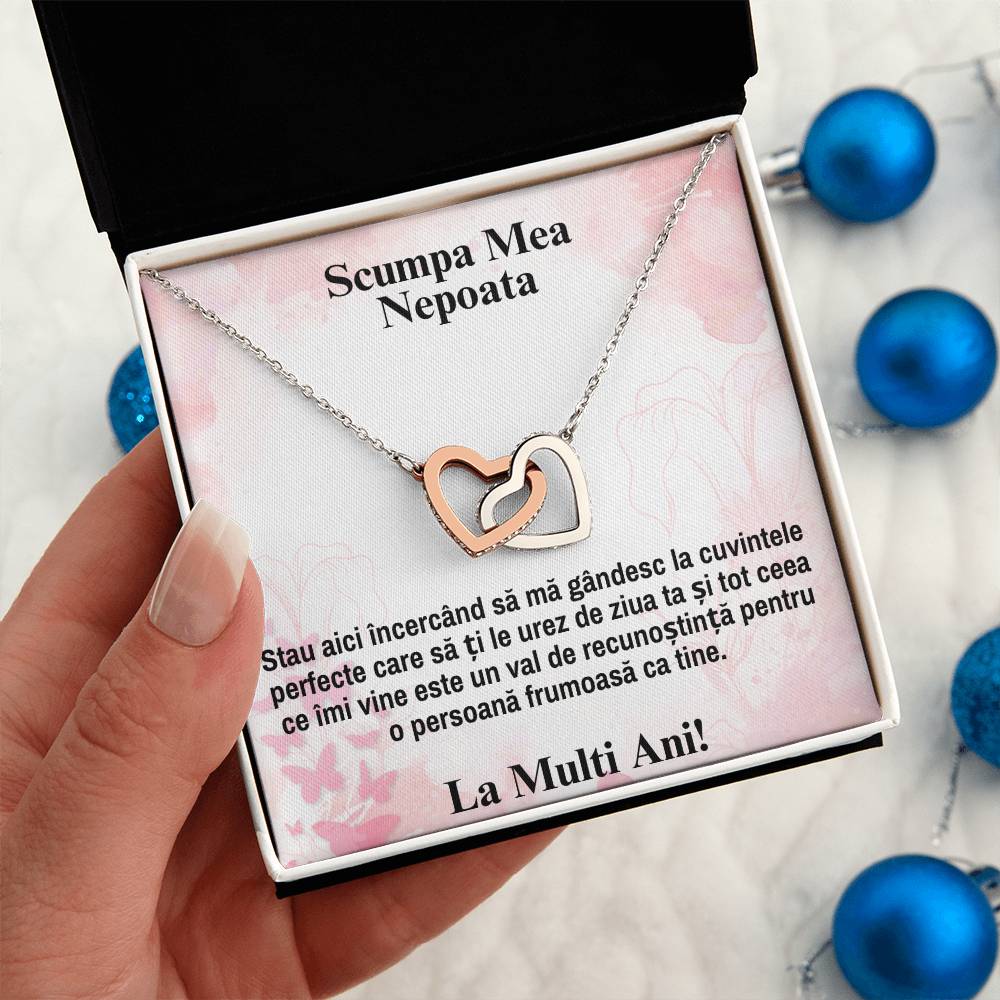Draga Mea, Nepoata - La Multi Ani - Colier Inimi Pereche