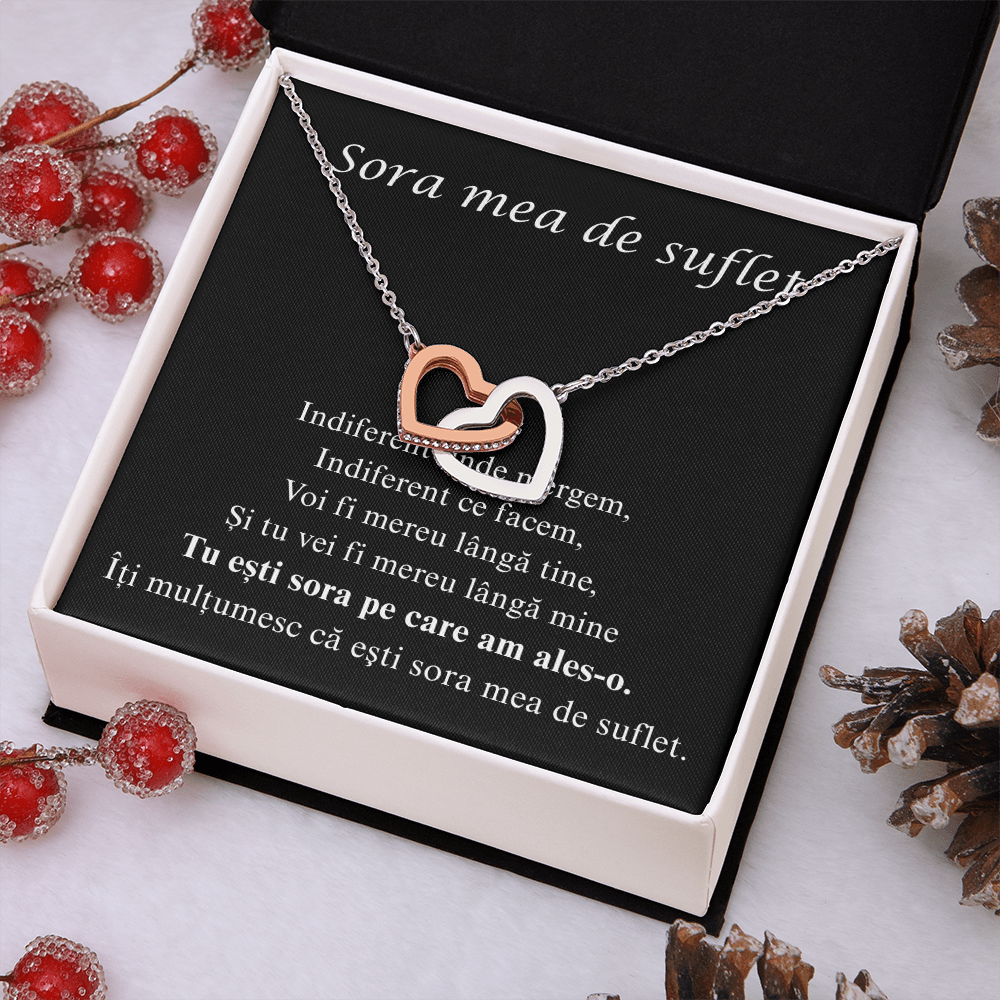 Cadou pentru draga mea sora - Colier Inimi Pereche