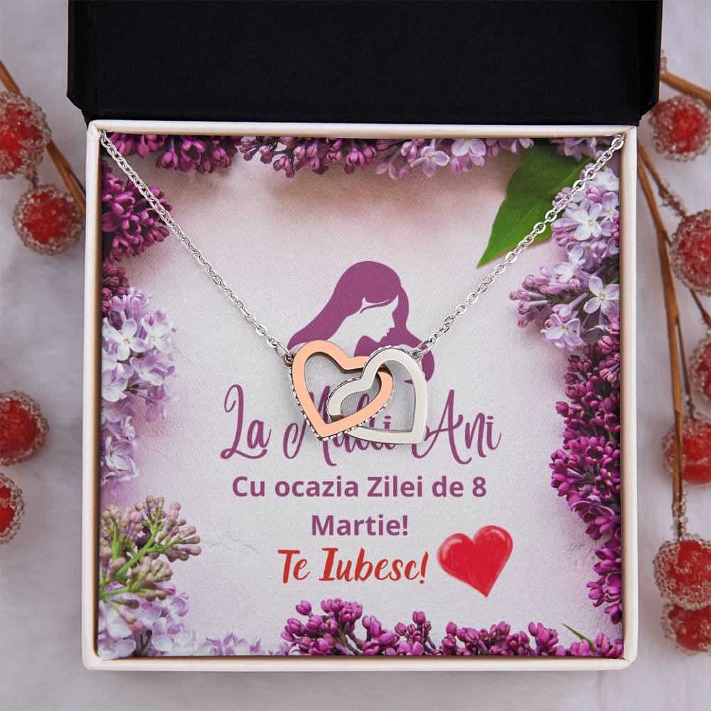 Colier pentru Mama- Inimi Pereche Card 8 Martie
