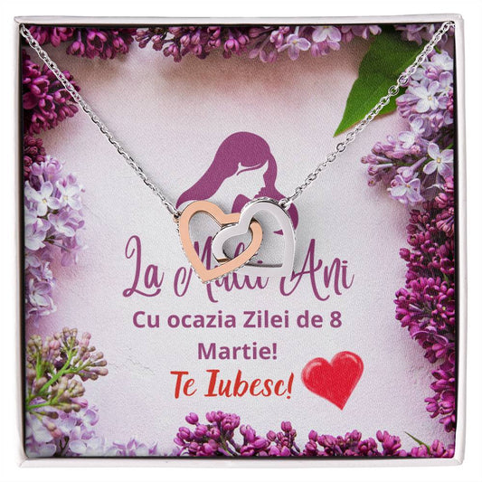 Colier pentru Mama- Inimi Pereche Card 8 Martie