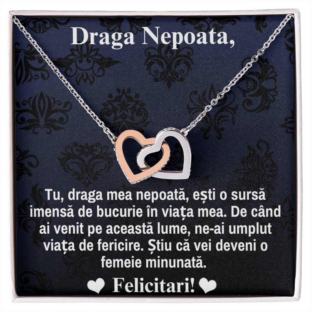 Draga Mea, Nepoata -  Colier Inimi Pereche - Te Iubesc