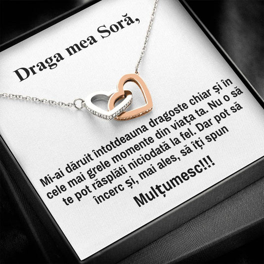 Draga mea, Sora – Colier Inimi Pereche