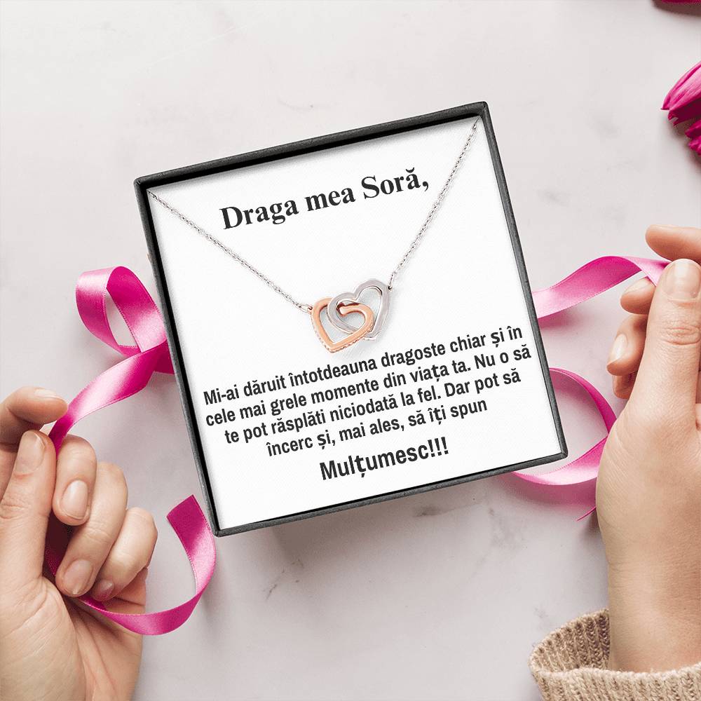 Draga mea, Sora – Colier Inimi Pereche