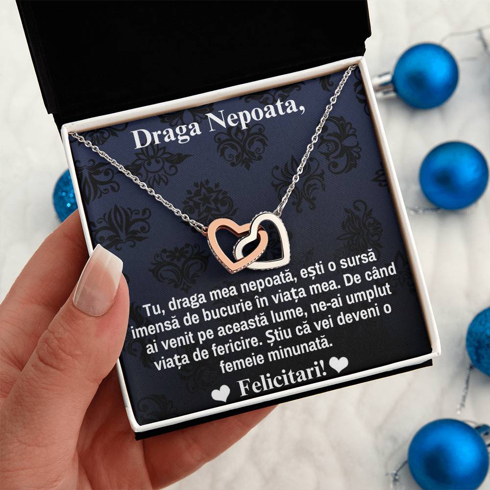 Draga Mea, Nepoata -  Colier Inimi Pereche - Te Iubesc