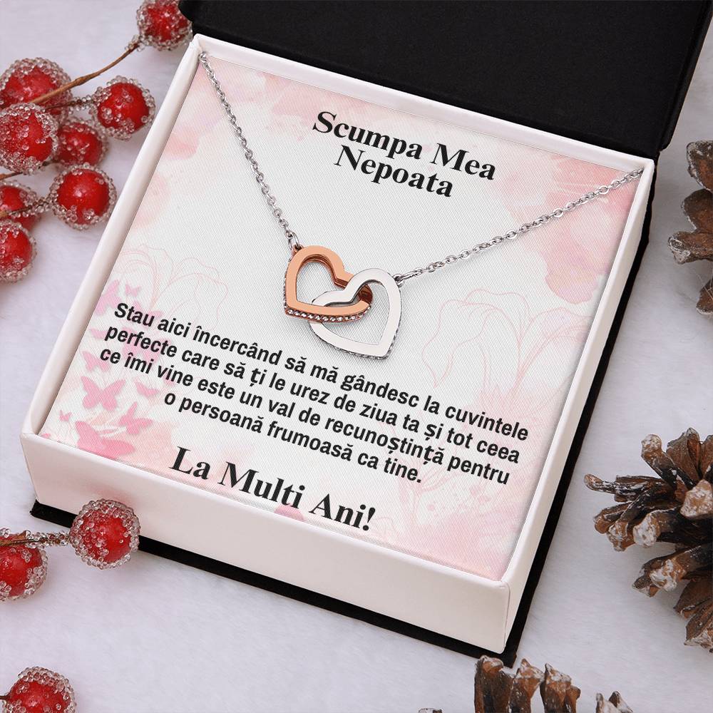 Draga Mea, Nepoata - La Multi Ani - Colier Inimi Pereche